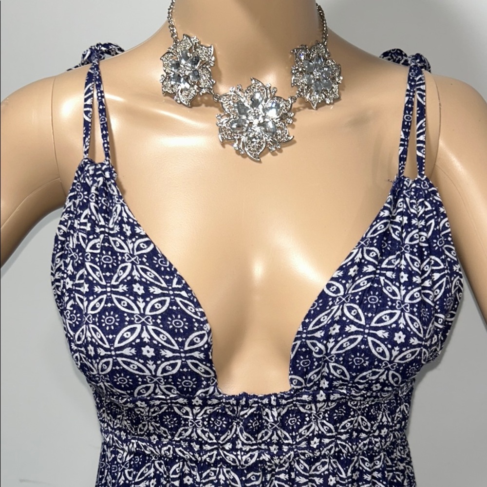 Lulu's Blue and White Sleeveless Maxi Sundress